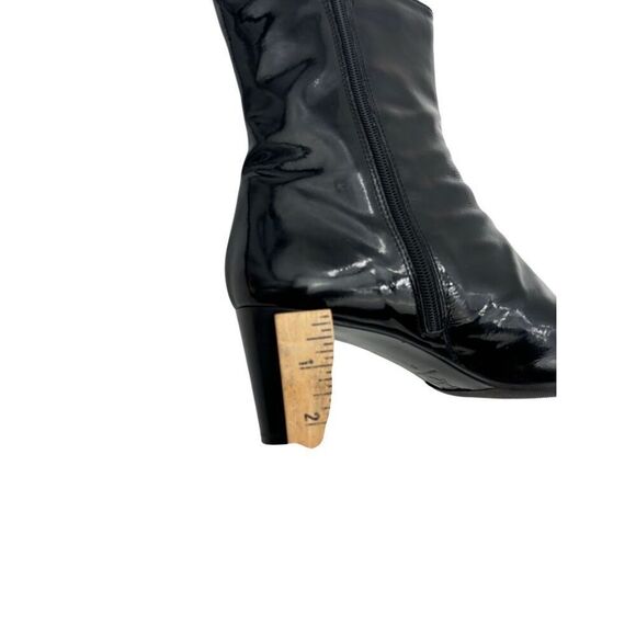 Black Patent Leather Mid-Calf Boots – Size 9 – Made in Italy, Re-Soled, 3.5” Hee - Picture 13 of 16